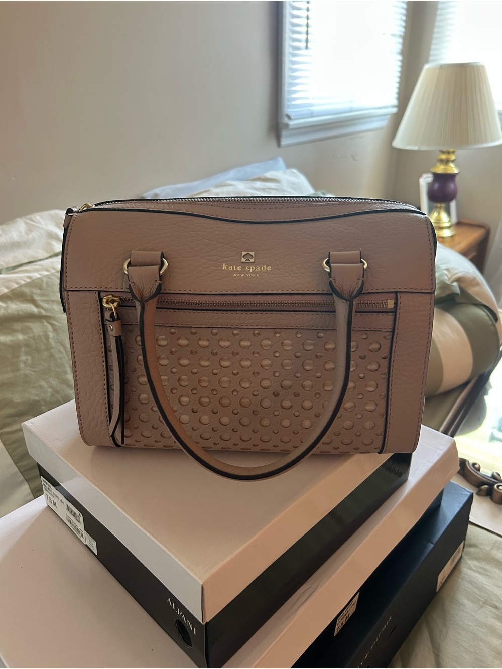 Kate Soade Pink Pebbled Leather Satchel with Stud-Dot Front